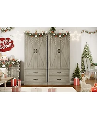 gaomon Kitchen Pantry Cabinet with 2 Drawers, Farmhouse Tall Storage Cabinet, Wood Food Barn Doors and Adjustable Shelves Versatile