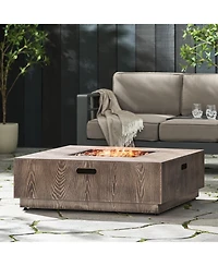 Flynama Wellington Square Iron Fire Pit with Wood Pattern 50000 Btu Tank Outside