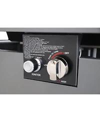 Flynama 50000 Btu 42 Inch W 25 Inch H Steel Outdoor Fire Pit Table Black Smoked Glass Top Push Button Ignition