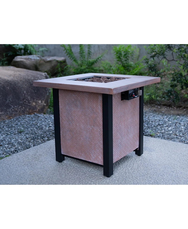 Flynama 25 Inch H 28 Inch Square Outdoor Patio Propane Fire Pit Table 50000 Btu Rattan Weave Grain Csa Certified with Tabletop Cover