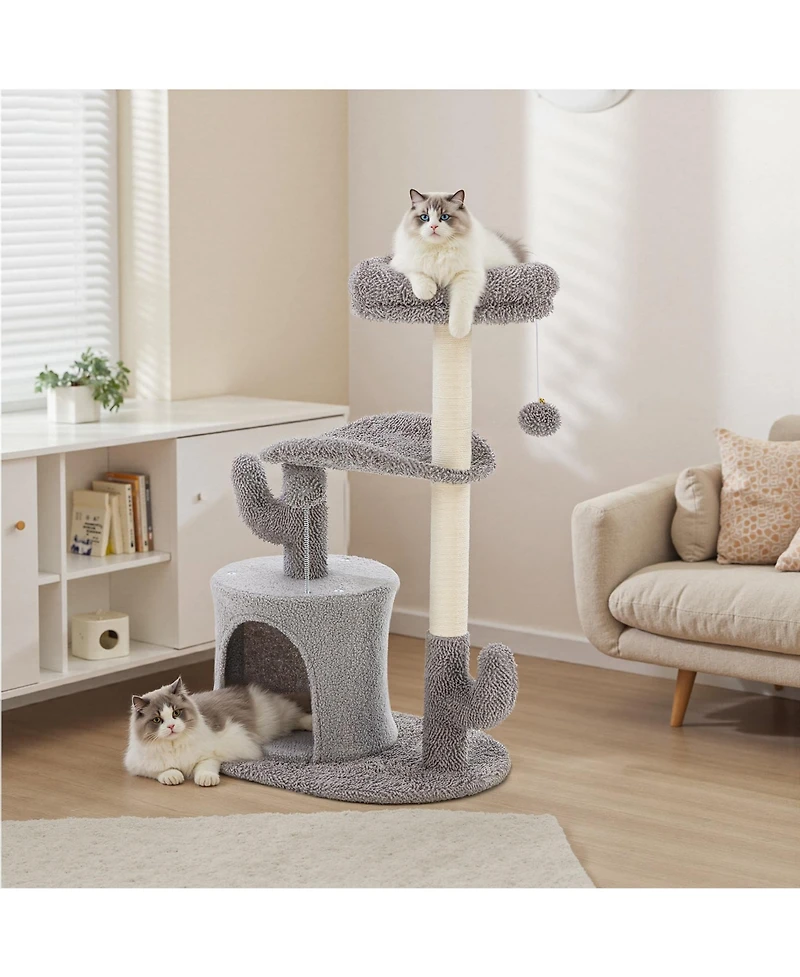 Zeus & Ruta 33" Small Cat Tree Tower: Scratching Post with Curved Bed