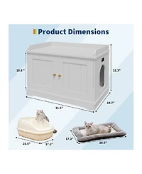 gaomon Wooden Cat Litter Box Enclosure, Hidden Litter Box Pet House with Barn Door Design, White