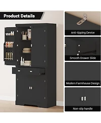 gaomon 72" Tall Kitchen Pantry Cabinet, Large Cupboard Storage Cabinet with Drawer 6 Door Racks and Adjustable Shelves for Living Dining Room Laundry