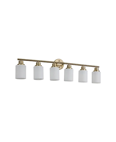 Busdays 39" Modern 6-Light Vanity Wall Sconce, Golden Finish with Frosted Glass Shades for Bathroom or Hallway Lighting (No Bulbs