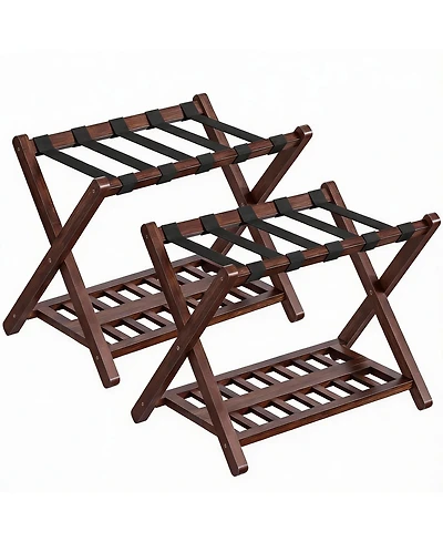 Yigii Bamboo Suitcase Stands Set of 2 with Nylon Strap Support for Guest Room