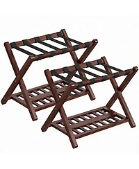 Yigii Bamboo Suitcase Stands Set of 2 with Nylon Strap Support for Guest Room