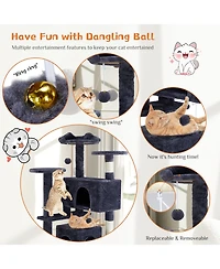 Zeus & Ruta 54in Dark Blue Multi-Functional Cat Tree: Climbing Frame, Lounge, Detachable Toy