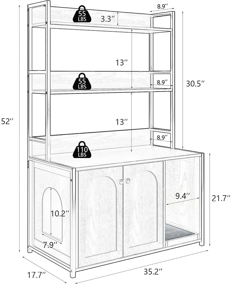 gaomon Litter Box Enclosure with 2 Storage Shelves