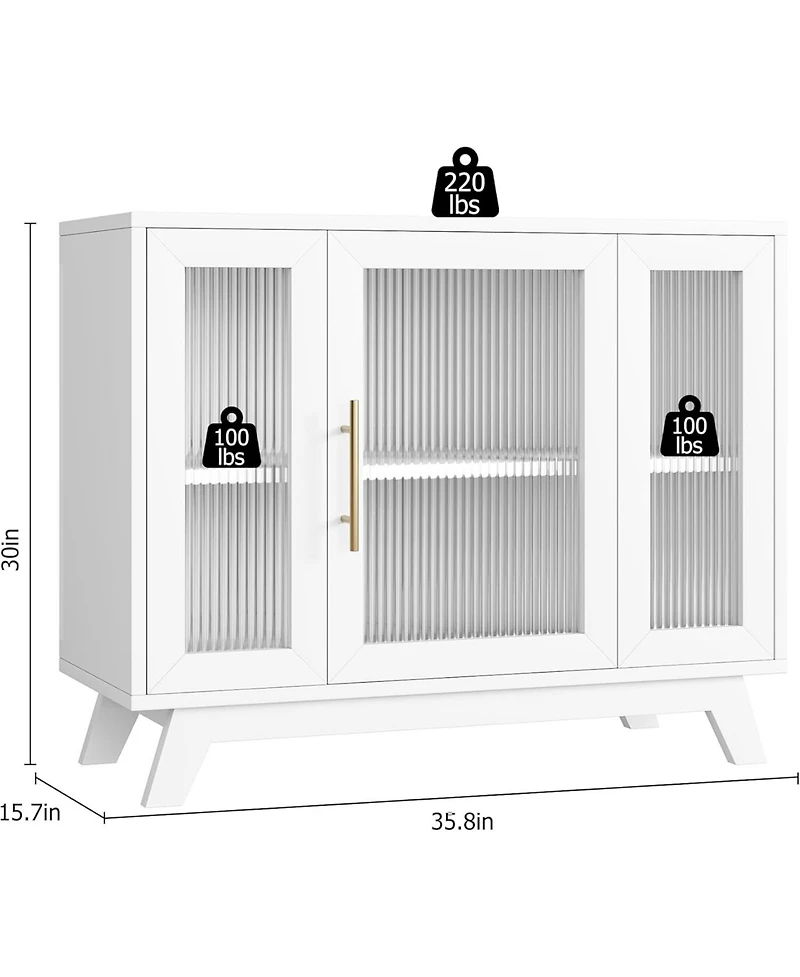 gaomon 36" Sideboard Buffet Cabinet with storage, farmhouse style, glass doors and adjustable shelves for dining room or living