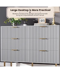 gaomon Green 8 Drawer Dresser for Bedroom, Fluted with Large Drawers and Sturdy Gold Legs Support, Dressers Chests of Bedroom