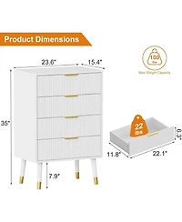 gaomon fluted 4-drawer tall dresser with gold metal handles, wooden storage chest organizer for bedroom or living room