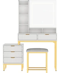 Gaomon Vanity Desk Mirror and Lights Fluted Vanity Desk for Bedrooms, Apartments, Easy to Assemble