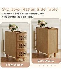 Tribesigns 3-Drawer Rattan Side Table, No Assembly Required