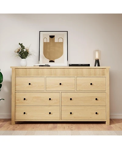 gaomon 6 Drawer Dresser for Bedroom, Wooden Chest of Drawers, Fluted Tv Stand, Storage Organizer for Living Room, Hallway and Entryway