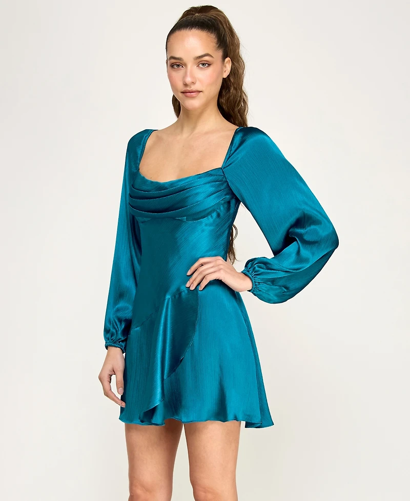 B Darlin Women's Juniors Chiffon Cowl Neck Flutter Skirt Short Dress