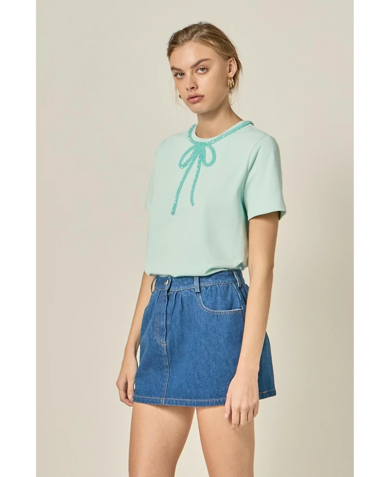 English Factory Women's Beaded Bow T-Shirt