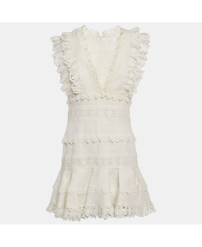 Pre-Owned Zimmermann Women's White Linen Wayfarer Flutter Dress