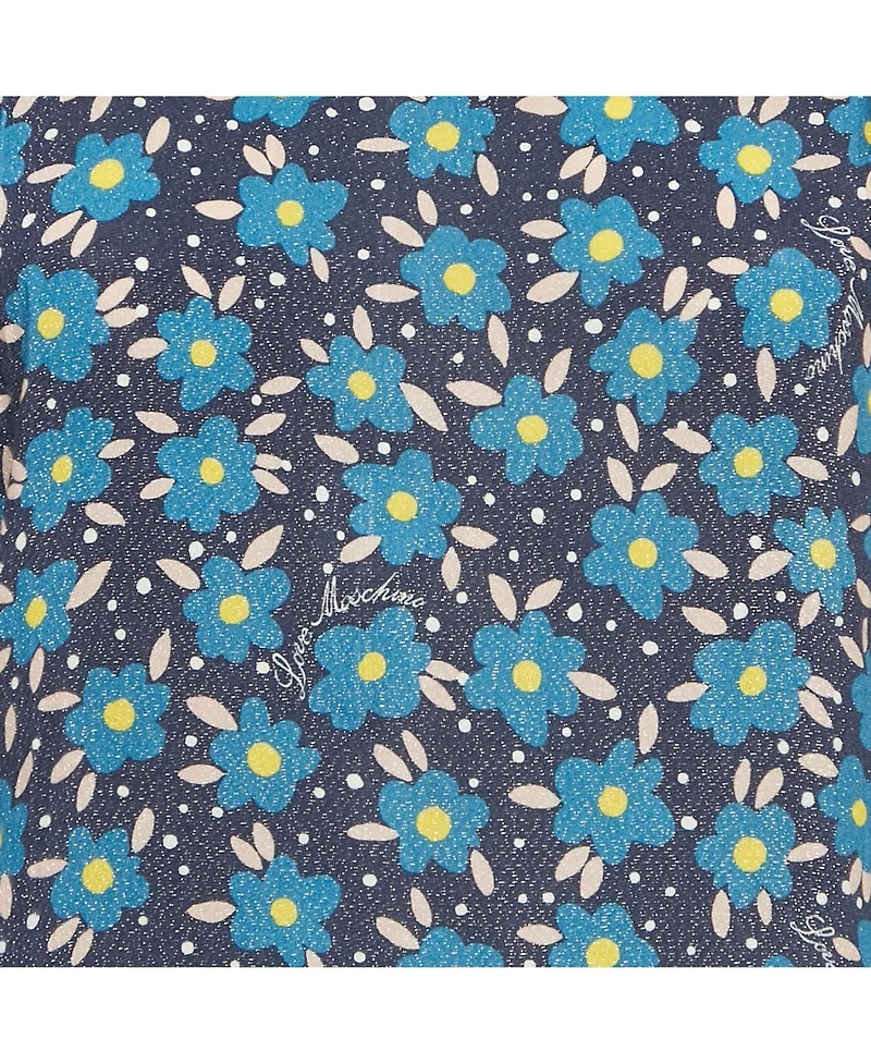 Pre-Owned Love Moschino Women's Blue Floral Print Crepe Pleated Maxi Dress