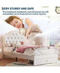 gaomon Twin Bed Frame with Led Lights & Velvet Crystal Button Headboard, Upholstered Platform Storage Drawer, Noise Free