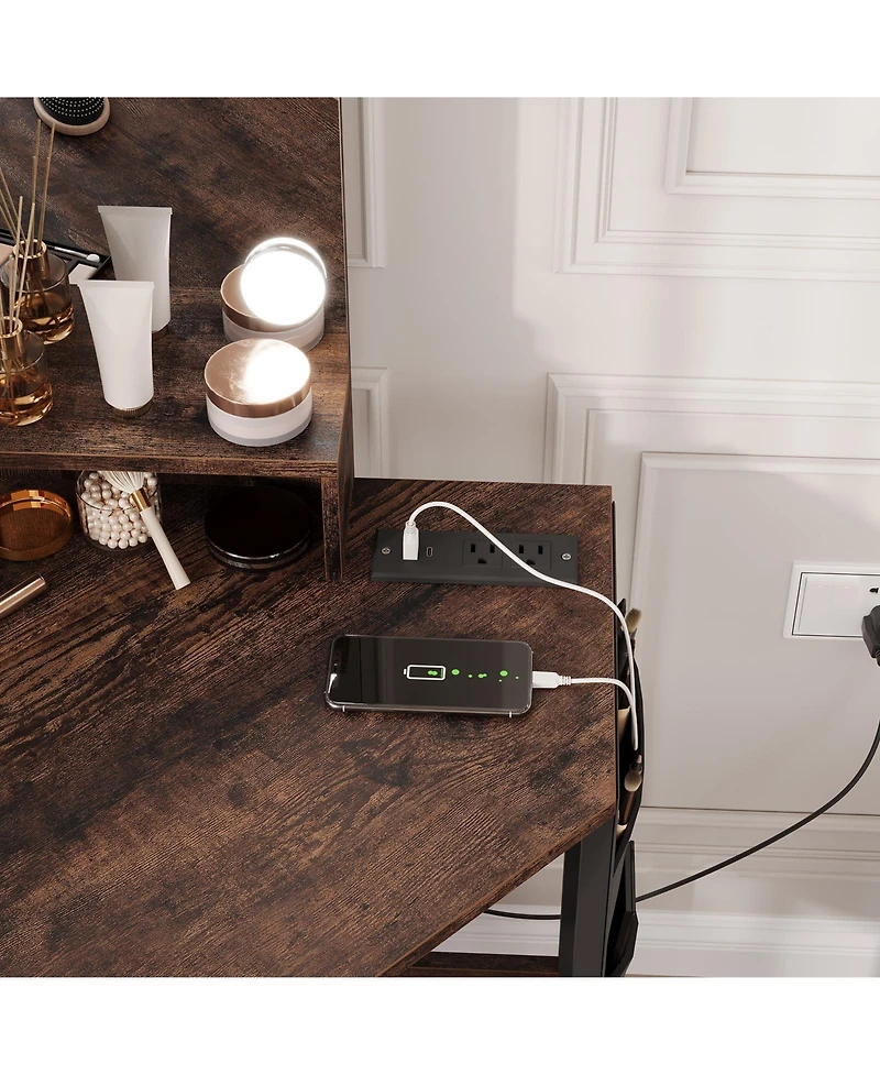 Gaomon Corner Vanity Desk Led Lighted Mirror Charging Station and Storage Cabinet for Bedrooms, Apartments