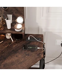 Gaomon Corner Vanity Desk Led Lighted Mirror Charging Station and Storage Cabinet for Bedrooms, Apartments