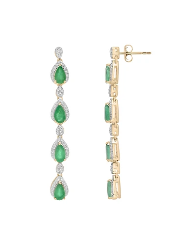 Macy's Emerald (1-5/8 ct. t.w.) and Diamond (1/4 ct. t.w.) Drop Earrings in 14k Yellow Gold