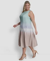 Dkny Plus Pleated Jewel Neck Sleeveless Midi Dress