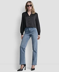 Dkny Women's Studded Collar Y-Neck Shirt