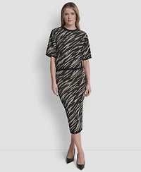 Dkny Womens Pointelle Jacquard Animal Print Pull On Sweater Pointelle Jacquard Animal Print Pull On Sweater Skirt