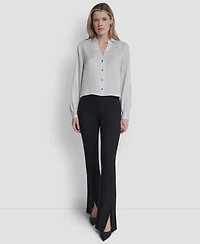 Dkny Women's Studded Collar Y-Neck Shirt