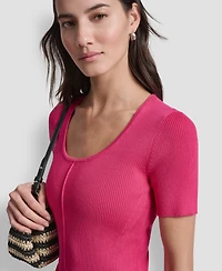 Dkny Women's Short-Sleeve Mixed Media Midi Sweater Dress