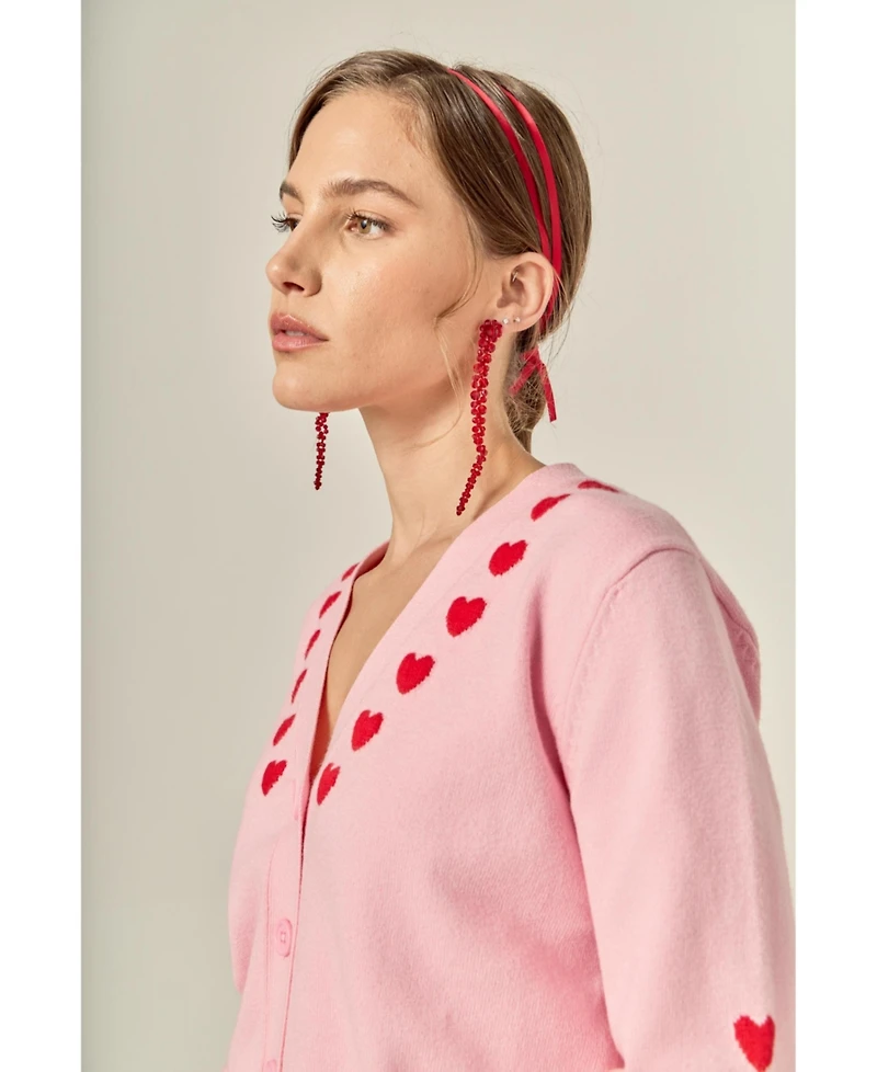 English Factory Women's Heart Contrast Knit Cardigan