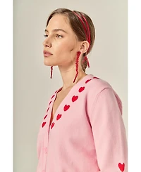 English Factory Women's Heart Contrast Knit Cardigan