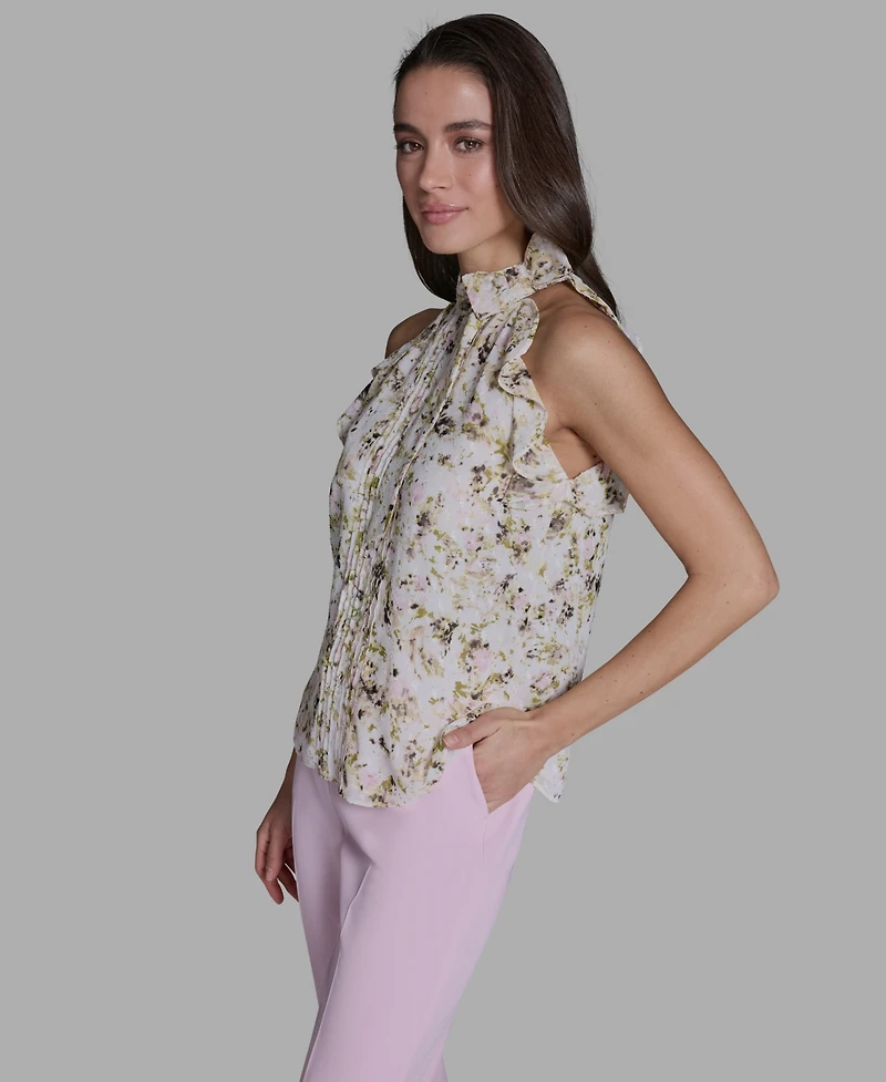 Bcbg Women's Printed Tie-Neck Halter Blouse