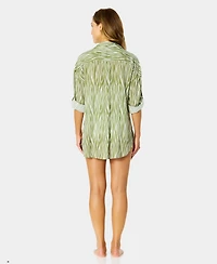 Anne Cole Women's Button-Down Boyfriend Cover-Up Tunic Swim Shirt