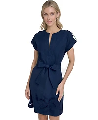 Vince Camuto Petite Embroidered V-Neck Short Dress