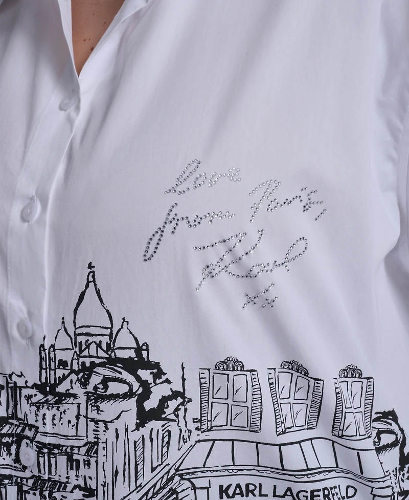 Karl Lagerfeld Paris Plus Scene Poplin Short-Sleeve Top