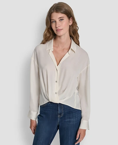 Dkny Jeans Women's Long-Sleeve Rhinestone Button Front Shirt
