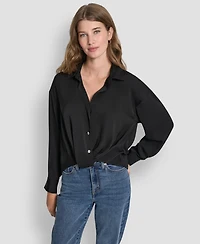Dkny Jeans Women's Long-Sleeve Rhinestone Button Front Shirt
