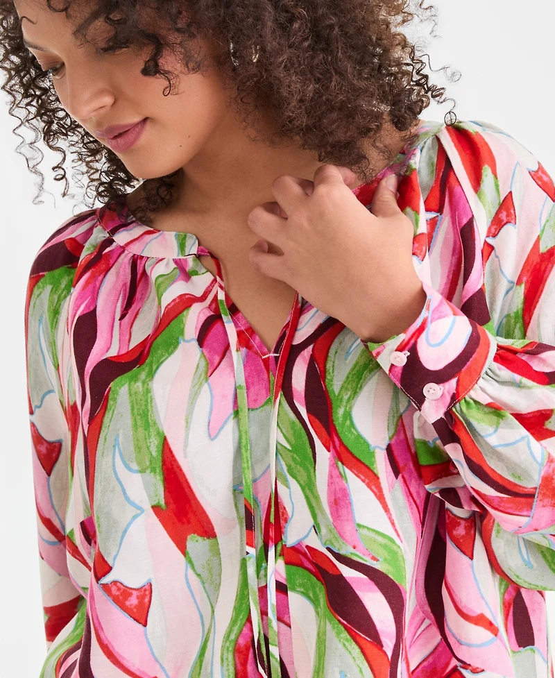 I.n.c. International Concepts Plus Printed Bubble-Sleeve Top, Created for Macy's