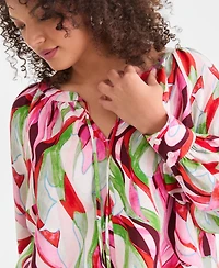 I.n.c. International Concepts Plus Printed Bubble-Sleeve Top, Created for Macy's