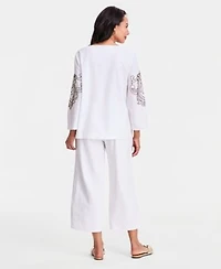 Jm Collection Womens Beaded Split Neck Top Cropped Drawstring Wide Leg Pants Macys Exclusive