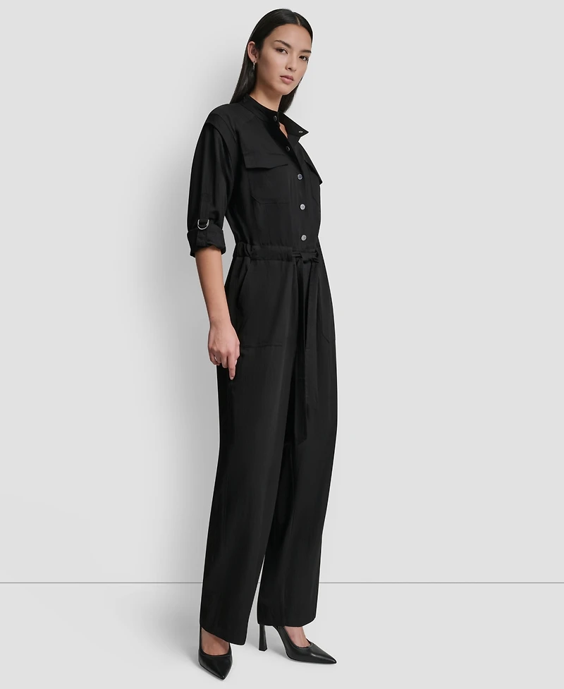 Dkny Women's Adjustable Waist Crewneck Jumpsuit
