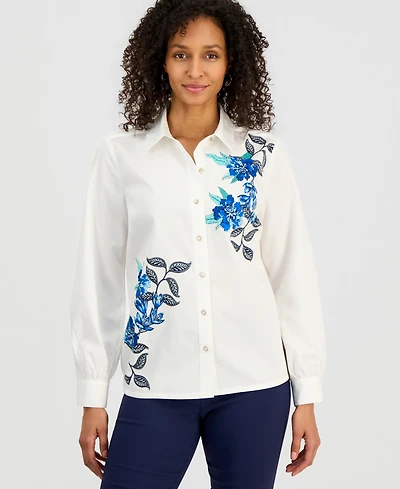 Jm Collection Women's Cotton Floral Poplin Shirt, Macy's Exclusive
