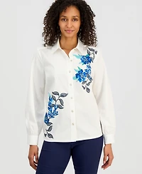 Jm Collection Women's Cotton Floral Poplin Shirt, Macy's Exclusive
