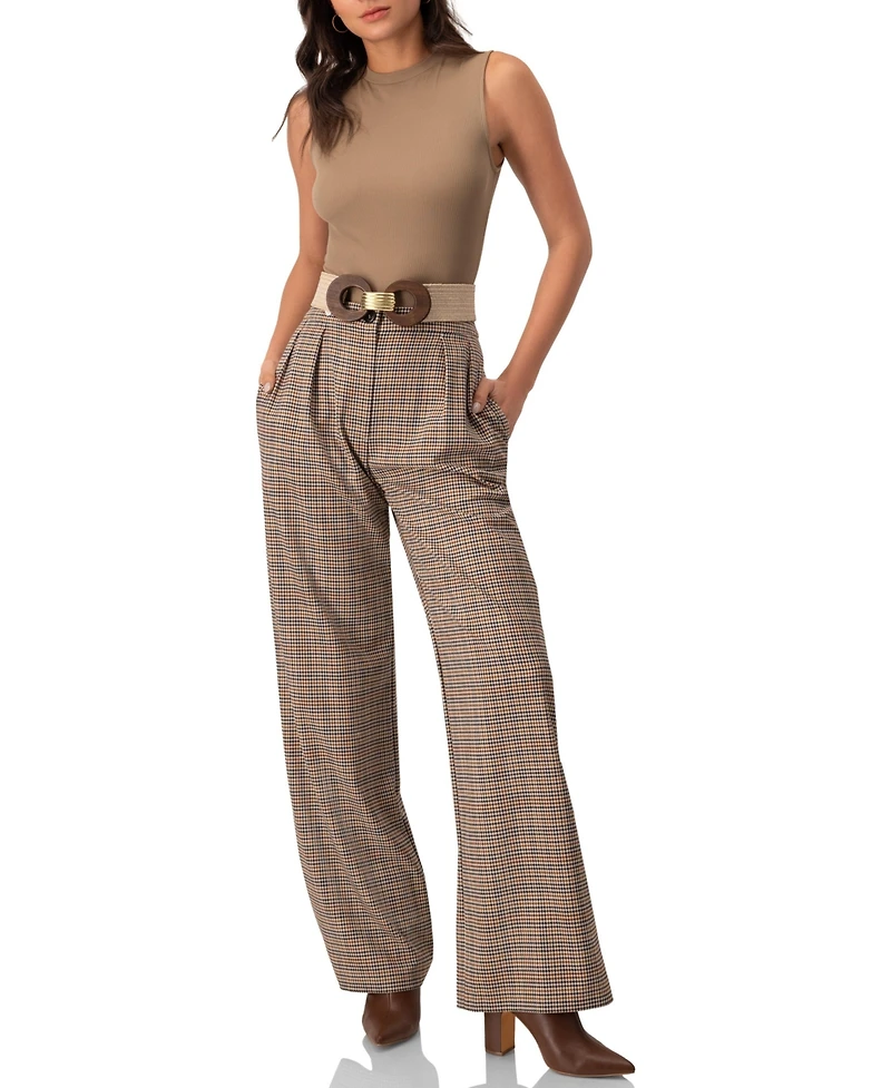 Ivonne Women's Straight Pleated Patterned Trousers Pants