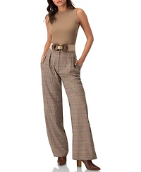 Ivonne Women's Straight Pleated Patterned Trousers Pants