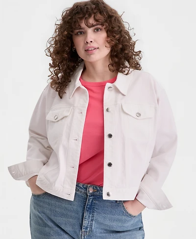 On 34th Trendy Plus Relaxed Cropped Trucker Jacket, Macy's Exclusive