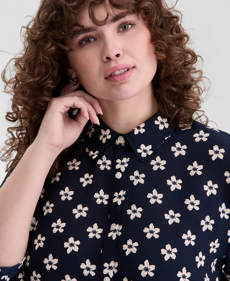 On 34th Trendy Plus Size Bloom Print Cropped Shirt, Macy's Exclusive