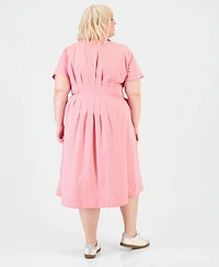 On 34th Trendy Plus Pinstriped Pleated-Waist Midi Shirtdress, Macy's Exclusive